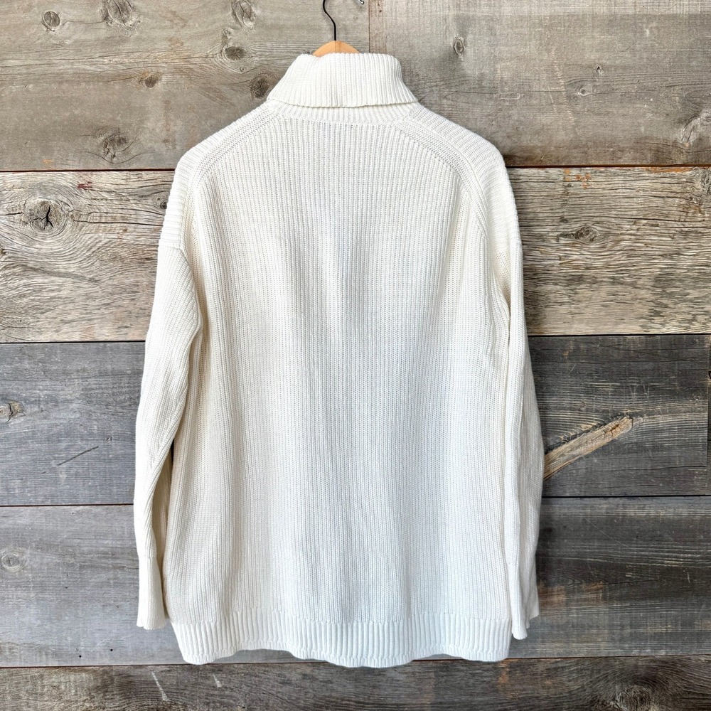 J. Crew Womens Cotton Cashmere Ribbed Turtleneck Sweater S Ivory Relaxed Spring‎ - Picture 6 of 13